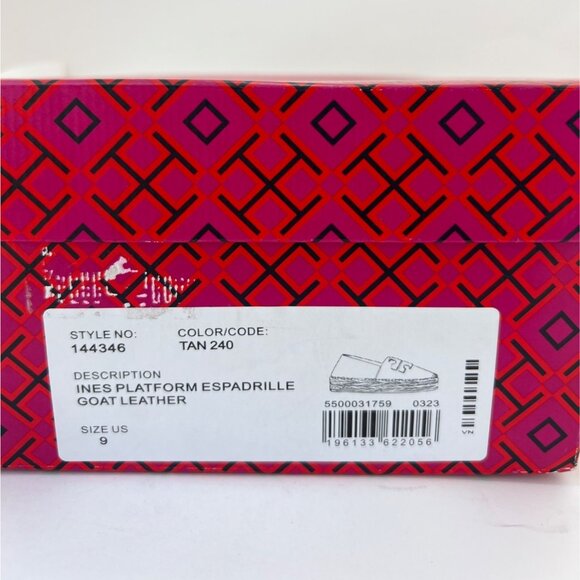 Tory Burch Women Ines Platform Tan Leather Espadrille With Logo Design Size 9 - Picture 9 of 9